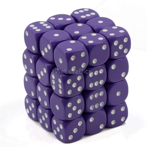 Purple with White Spots Opaque 12mm 6 Sided Dice 36 in Box
