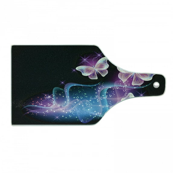 Butterfly Cutting Board, Butterflies Flying and Leaving Behind Colorful Smoky Shapes Illustration, Decorative Tempered Glass Cutting and Serving Board, in 3 Sizes, by Ambesonne