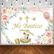 Mi Bautizo Backdrop Girl Baptism Christening Party Decorations Supplies Pink Floral Balloon Gold Cross Angel Photography Background First Holy Communion Mi Primera Banner Photo Shoot Prop