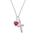 thumbnail image 2 of Delight Jewelry Silvertone Hot Pink Zebra Print Heart Be Strong and Courageous Engraved Cross Zoey Necklace, 28", 2 of 4