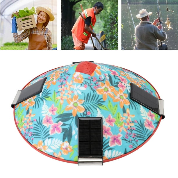 Sombrero De Ventilador, Sombrero De Ventilador Solar, Faro Con Patrón Floral, Plegable A 180, A Prueba De Lluvia Para Pescar