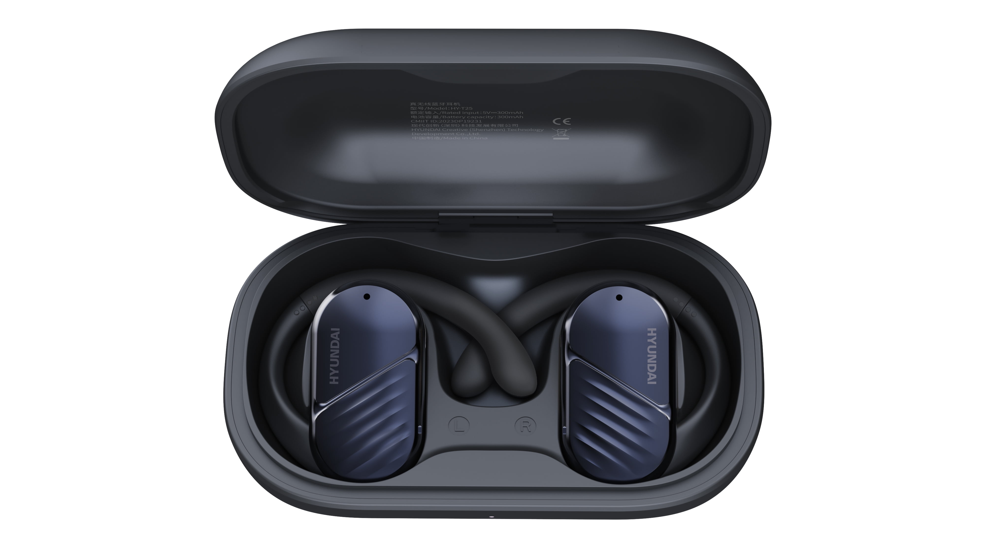 HYUNDAI Korea Original Bluetooth Headphones Wireless Earbuds 80hrs Playtime Wireless Charging Case Sports Ear Buds with Earhook Deep Bass IPX7 Waterproof Over-Ear Earphones for TV Phone Laptop Black