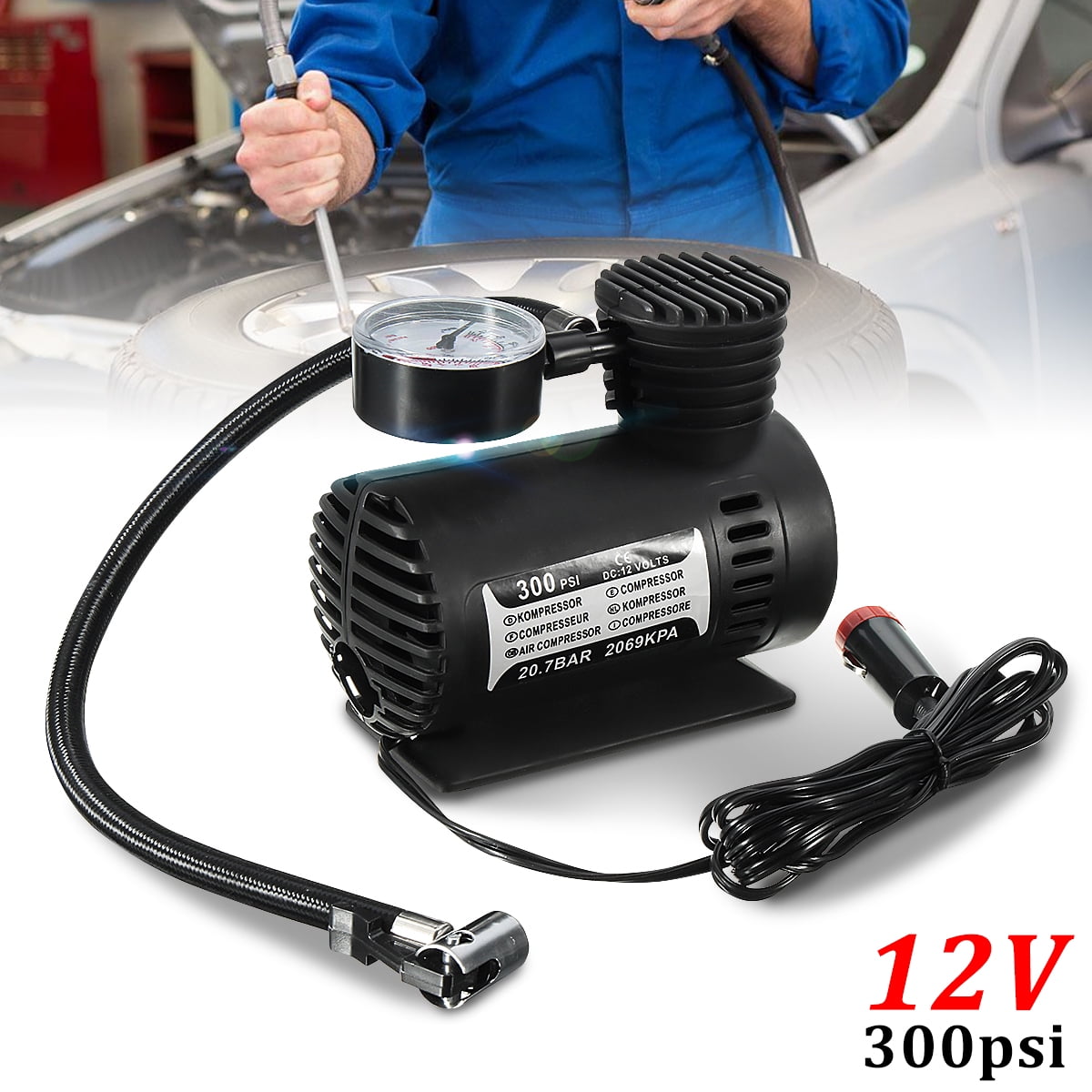 300 PSI 12V Car Portable Mini Air Compressor Electric Tire
