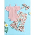 thumbnail image 3 of Caoirhny Baby Girls Pants Set, Short Sleeve Bowknot Romper with Floral Flare Pants and Headband, 3 of 9