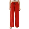 thumbnail image 2 of Women's Straight Wide Leg Pants Drawstring High Waisted Casual Long Trousers Red XXL, 2 of 5