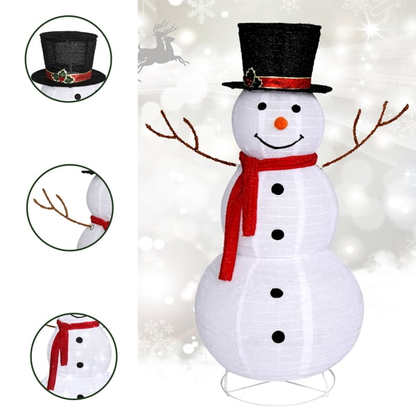 Alvantor 4 ft Pre-Lit Snowman with 120 LED Lights, Top Hat and Red Scarf, Indoor and Covered Outdoor Christmas Decorations, White