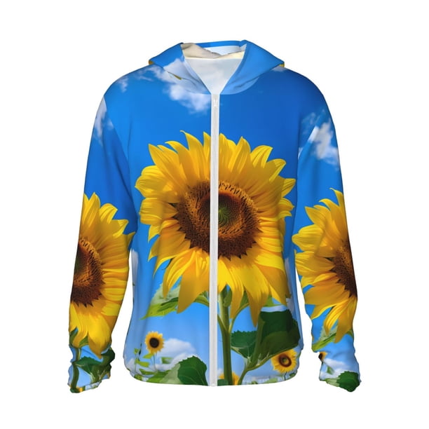 Fotbe Blue Sky Sunflower Chaqueta con Protección Solar UPF 50+ para Hombre y Mujer, Camisa con Capucha y Bolsillos-XX-Large