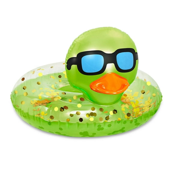POZA Inflatable Duck Pool Float Tube - Vinyl UV Resistant Floatie - Green Gold