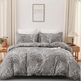 thumbnail image 1 of Gray Duvet Cover Queen, 3 Pieces Branch Botanical Pattern Duvet Cover Set with, 1 of 7