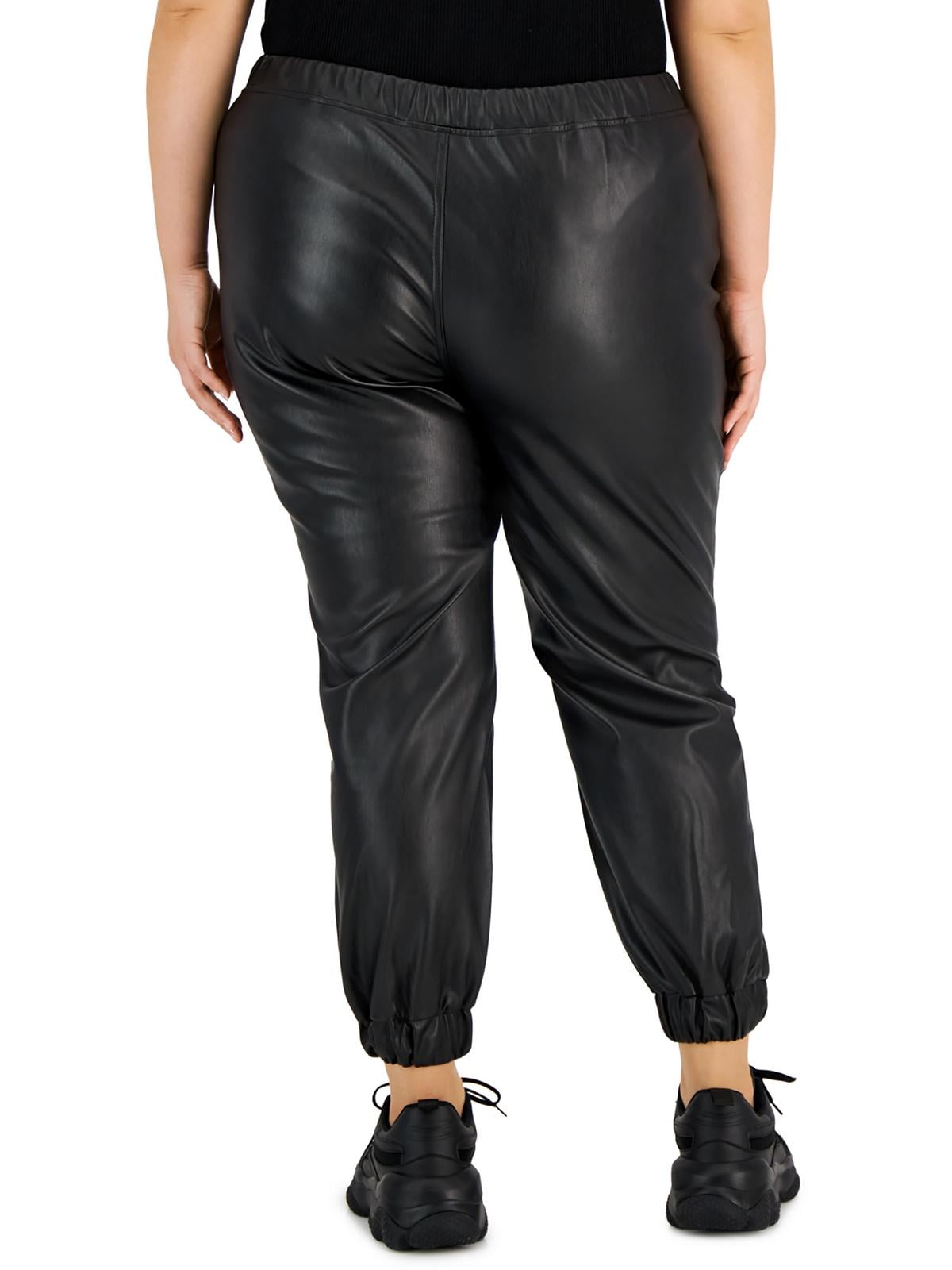 Tinseltown Womens Juniors Faux Leather Plus Jogger Pants