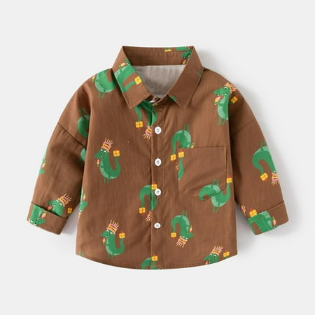 

Geire Toddler Boys Fall New Shirts Long Sleeve Cute Dinosaur Printed Turndown Collar Tops Button Tee Shirt Loose Blouse Clothes for Children Boys