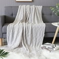 thumbnail image 2 of Fennco Styles Irregular Rhombus Diamond Knit Fringe Throw Blanket 50" W x 60" L – Ivory Geometric Woven Blanket for Couch, Bedroom and Living Room Décor, 2 of 6