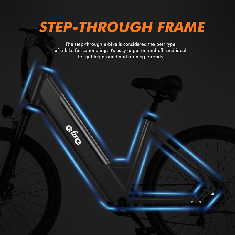 Cityone Electric Bike for Adults 26" Step-Through 20MPH Ebike with 2.1" Tire, Peak 750W Motor Ebikes with 7 Speed, E-bike (Black)