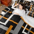 thumbnail image 4 of Homewish Minimalist Rectangle Lines Boy Girl 7-Piece Bedding Comforter Set,Abstract Geometric King Bedding Sets,Retro Vintage Ultra Soft Bed Sheets,Breathable Home Decor,Reversible, 4 of 8