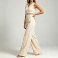 thumbnail image 4 of TEAJOPSUU Womens Jumpsuits Ruffle Sleeveless Lace Trim Wide Leg Jumpsuits Relaxed Fit Casual Romper for Vacation Beach Everyday Beige, 4 of 5