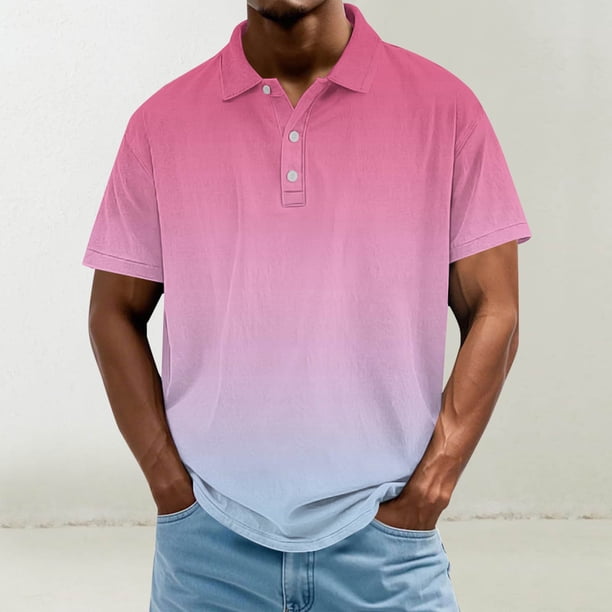 Blusa y camisa de manga corta con cuello vuelto para hombre, informal, de moda, de color liso, con botones, solapa y hebilla de gancho, camiseta de manga corta de poliéster para hombre.