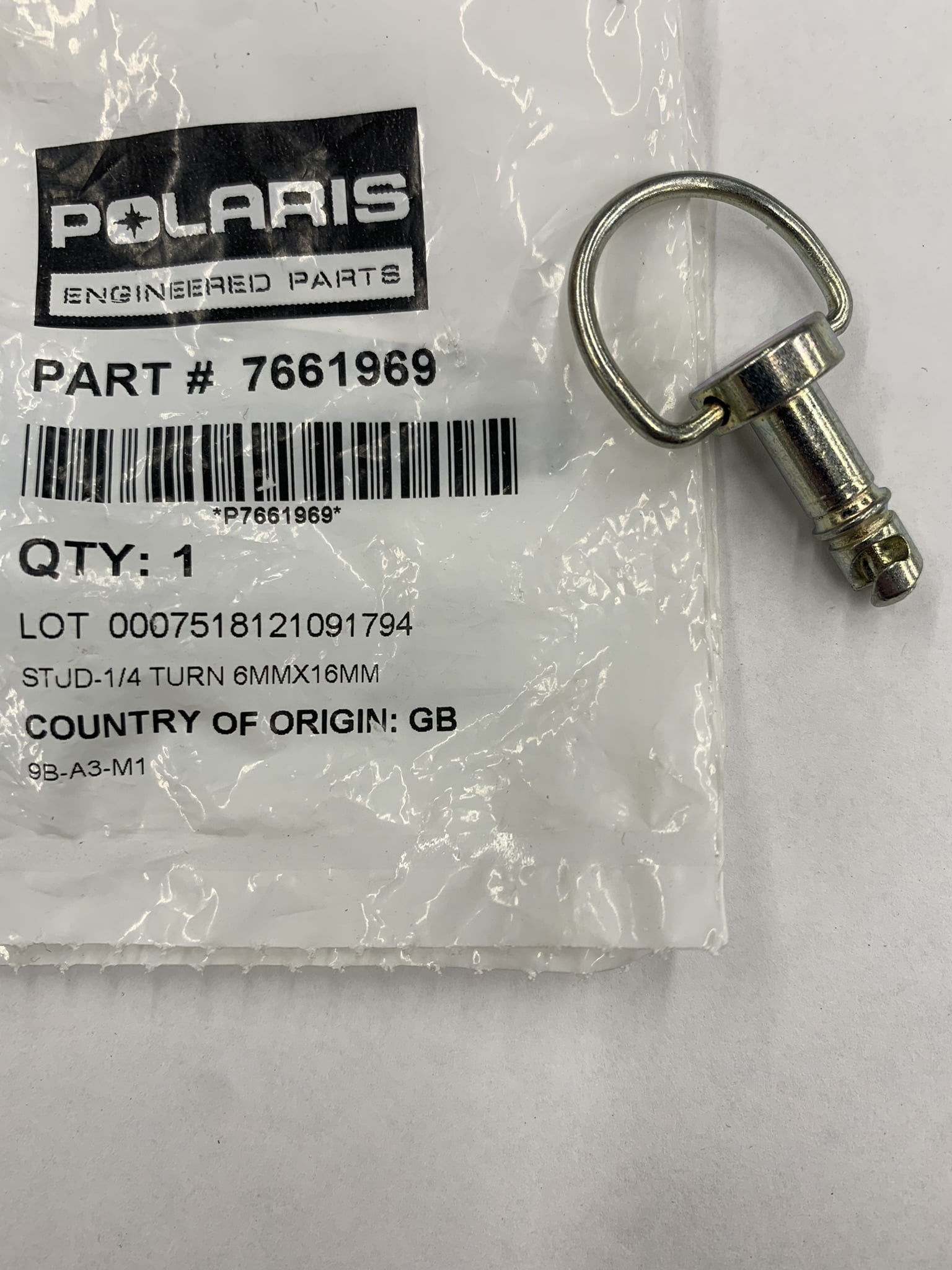 Polaris Snowmobile New OEM 1/4 Turn Fastener, 16mm, 7661969