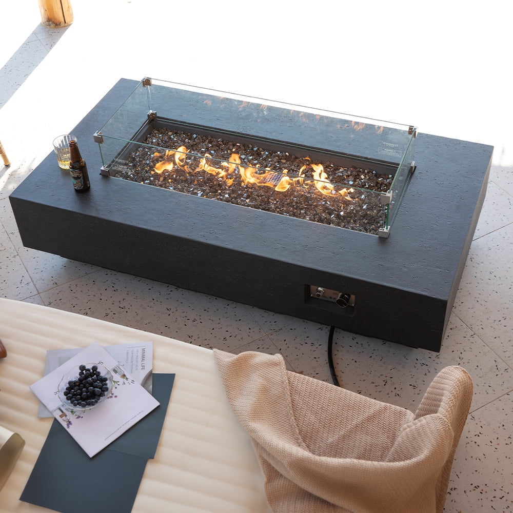 Elementi Plus Positano Natural Gas Fire Pit for Outside Outdoor Fire Pit Table Smokeless Firepit Concrete Rectangular Fire Table Patio Heater Fireplace 60000 BTUs - Dark Grey, 60 x 31.9 Inches
