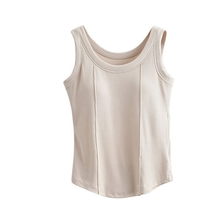 S LUKKC LUKKC Summer Tank Top for Women with Built In Bra Padded Spaghetti Strap Sleeveless Blouses with Chest Pad No Steel Rings Bottom Underwear Yoga Sports Tops Layering Crop Top Undershirt