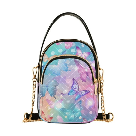 joogoo Women Colorful Butterfly in Gradient Chain Crossbody Bags Shoulder Handbag Phone Purse