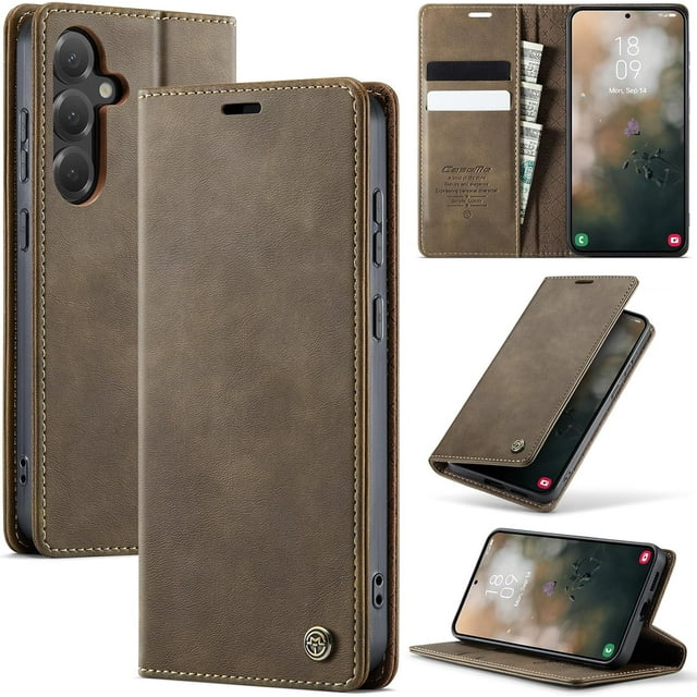 Funda tipo cartera para Samsung Galaxy S24 5G. Funda de piel tipo cartera con tarjetero, soporte, cierre magnético, protección RFID, TPU a prueba de golpes, compatible con Galaxy S24