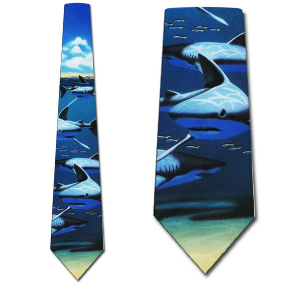 Sharks Ties Fish Necktie Mens Animal Sea Life Tie by The Three Rooker Necktie Company