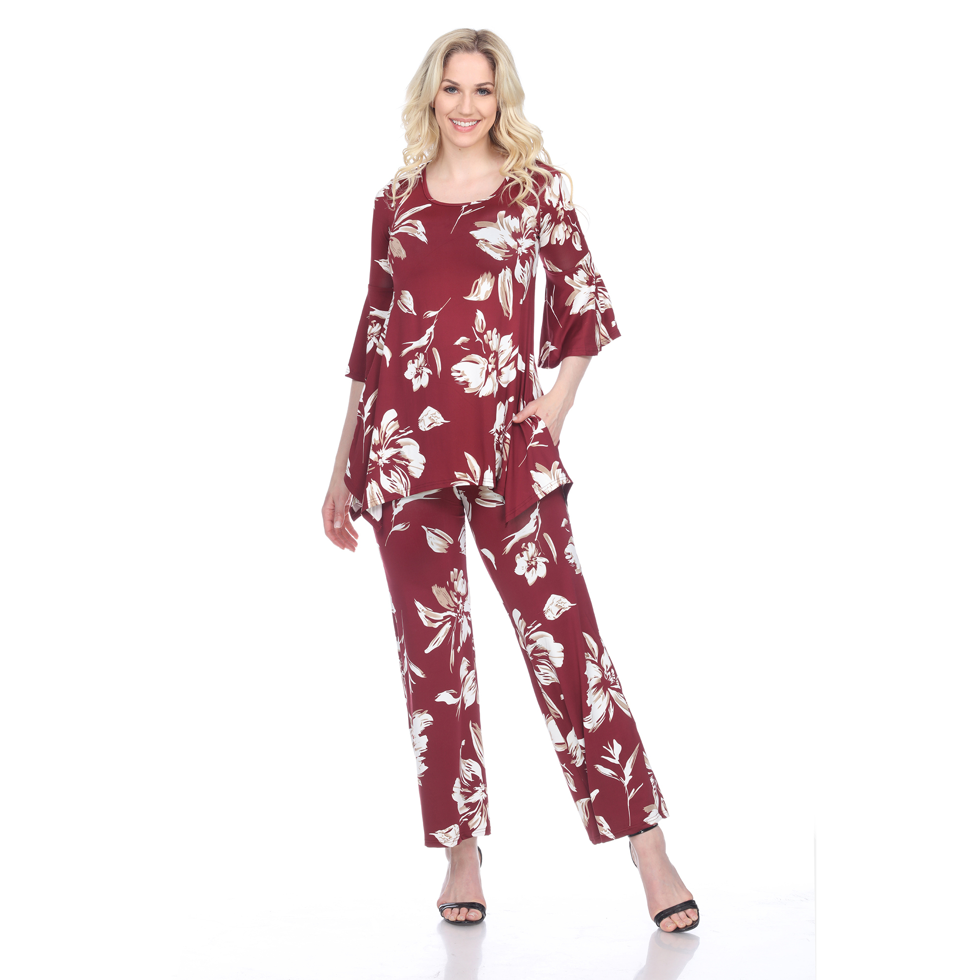 White Mark Women's Cold Shoulder Tunic and Palazzo Pant Set
