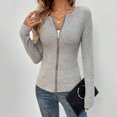 thumbnail image 6 of Miluxas Women's Zip Up Sweaters Cardigan Spring Fall Slim Fit Knit Sweater Coats Solid Lightweight Sweatshirts Outgoing Jackets Gray, 6 of 8