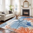 thumbnail image 3 of Summer Ocean Washable Living Room Rugs 5'x8', Nautical Sea Orange Blue Starfish Corals Blue Wood Grain Low Pile Throw Large Area Rug Non-Slip Sturdy Edge Binding Carpet for Living Room Kitchen Office, 3 of 9