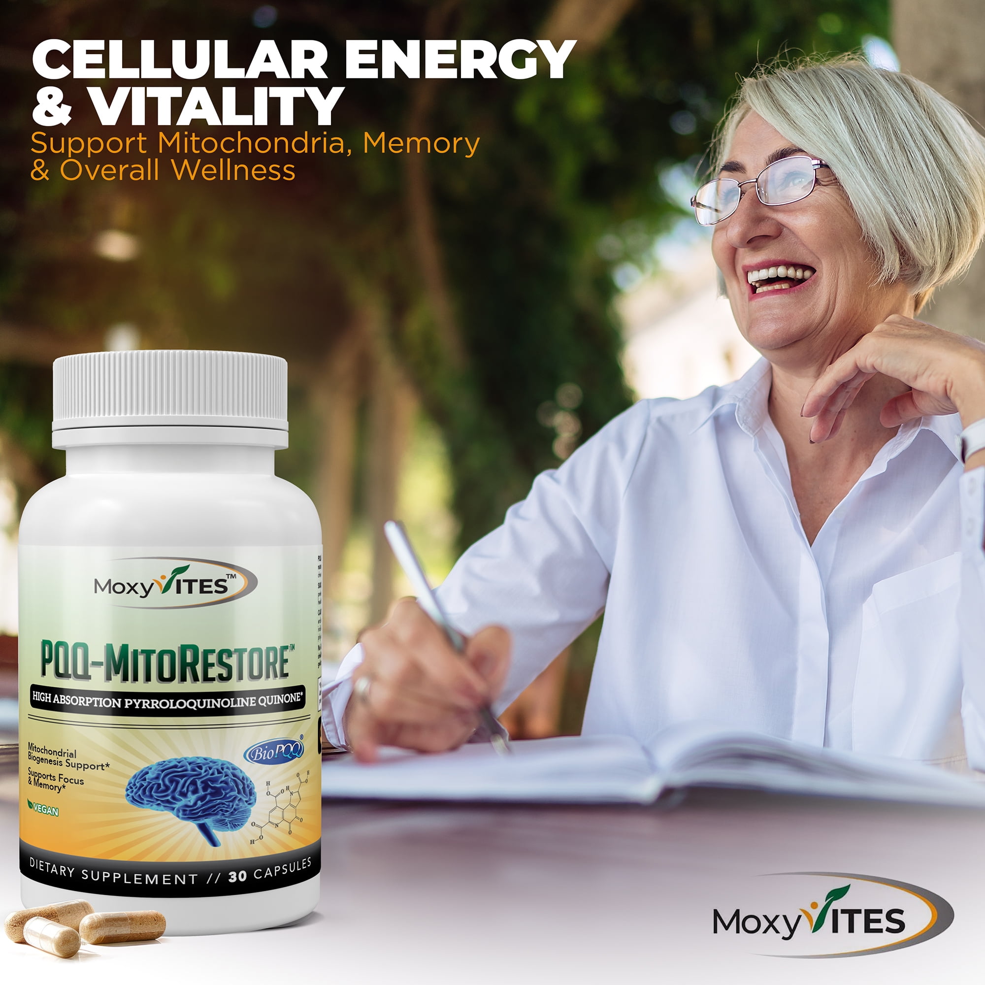 MoxyVites PQQ 20mg with Vitamin D3, 30 Vegan Capsules