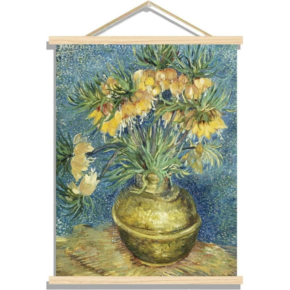 AIR-Vincent Van Gogh Wooden Hanging Painting Imperial Fritillaries in A Copper Still Life Poster Floral Art Room Aesthetic Wall Decor Modern Living Room Bedroom Canvas Wall Art Framed