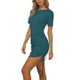 thumbnail image 5 of Maqroz Women's Dresses Casual Summer Side Drawstring Tunic Dress 2026 Trendy Casual Crew Neck Short Sleeve Spring Vacation T Shirt Dress Bodycon Wrap Ruched Mini Sundress Green L, 5 of 7