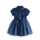 thumbnail image 1 of Vestido de malla de mezclilla para niñas bebés Vestido de fiesta de primavera y verano con cinturón Conjunto de ropa informal floral para niños Trajes de moda para niños pequeños 3T (Etiqueta 110) Gao Jinjia LED, 1 of 2