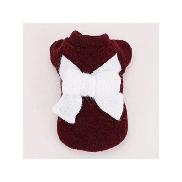 1pc Velvet Wine Red Sweater With Cute Bowknot & Two Legs Hole For Small Dogs & Cats, Suitable For Indoor And Outdoor Wear