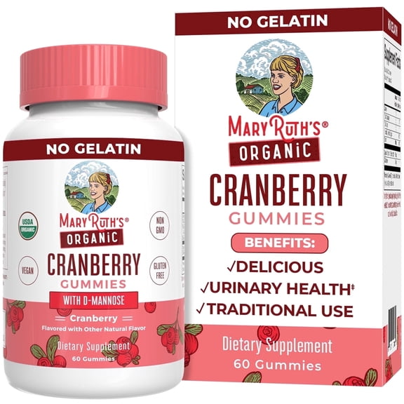 MaryRuth's Cranberry D-Mannose Gummies 500mg Cranberry Extract Urinary Health Vegan 60 Count