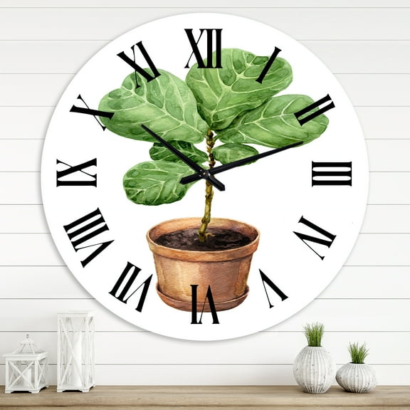 Designart 'Ficus Lyre In Clay Flowerpot' Traditional Wall Clock