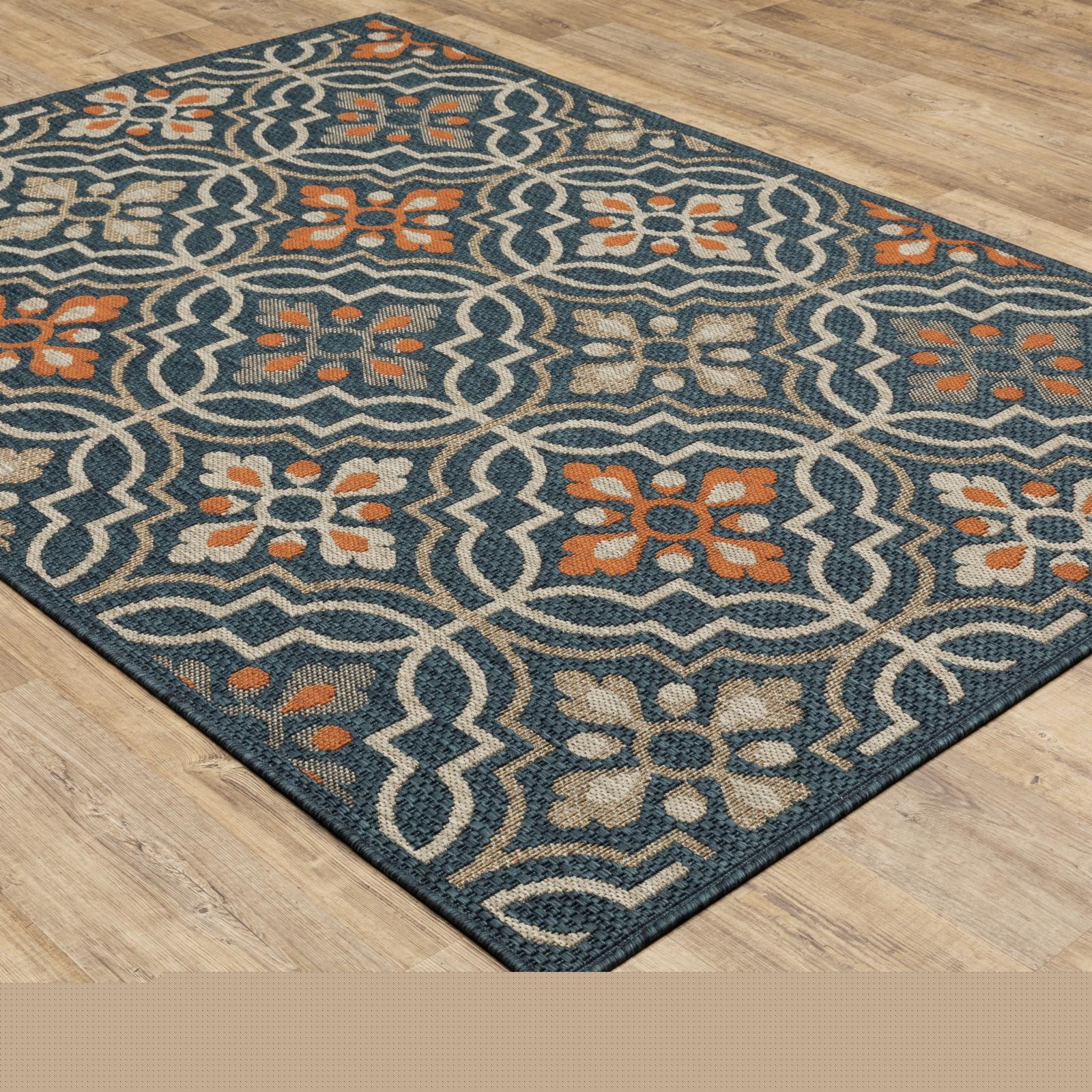Avalon Home Lakeland Trellis Indoor/Outdoor Rug, 5'3" X 7'3", Grey/ Orange
