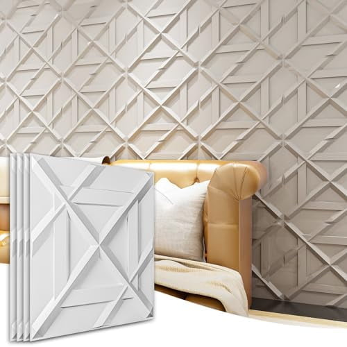 PVC 3D Wall Panel, Decorative Wall Tile in White 12-Pack 19.7"x19.7"