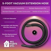 ALL PARTS ETC. 5-Foot Vacuum Extension Hose, 1-7/8 Inch Diameter, Compatible with Stanley Wet/Dry Vacuums SL18191P, SL18199P, SL18701P-10A, Flexible Replacement Vacuum Hose