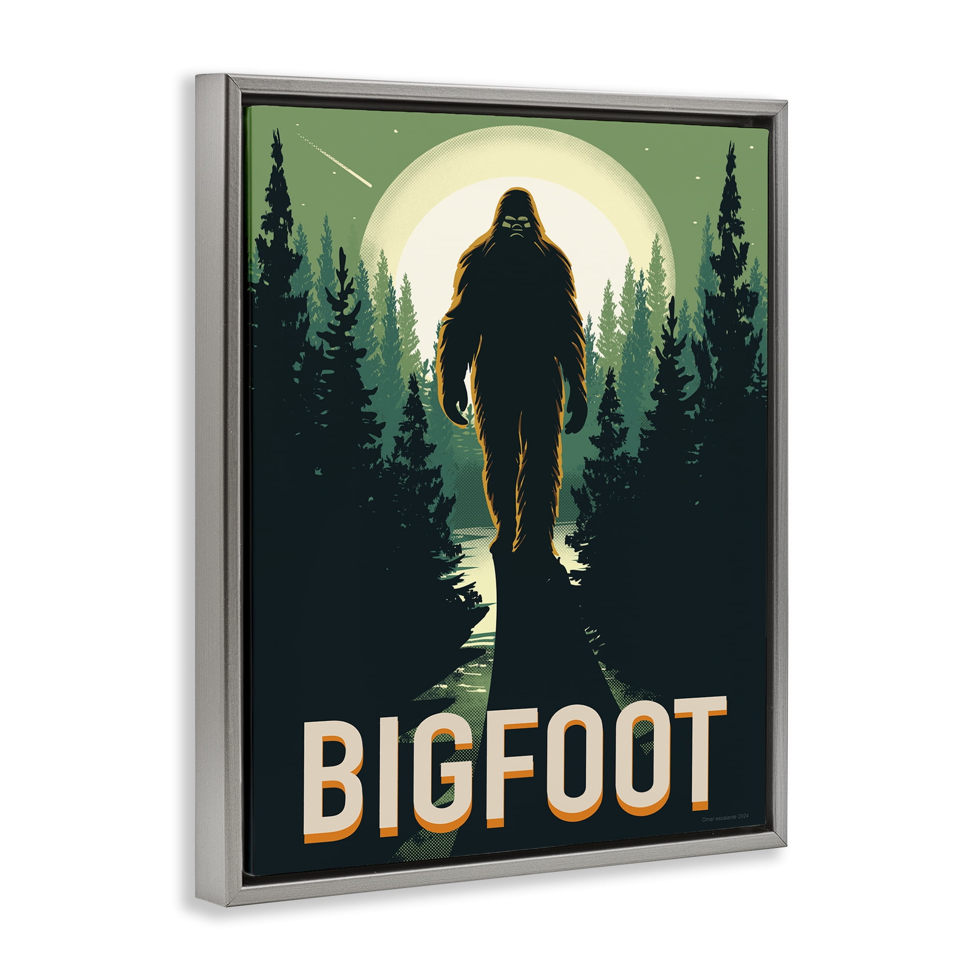 Stupell Industries Cryptid In The Woods Gray Framed Floater Canvas Wall Art, design by Omar Escalante