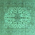 thumbnail image 1 of Ahgly Company Machine Washable Indoor Square Medallion Turquoise Blue Traditional Area Rugs, 7' Square, 1 of 4
