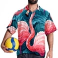thumbnail image 4 of Flamingo Tropical Rainforest Men's Casual Printed Poplin Short Sleeve Button Down Beach Shirt with Spread Collar Top, 4 of 6