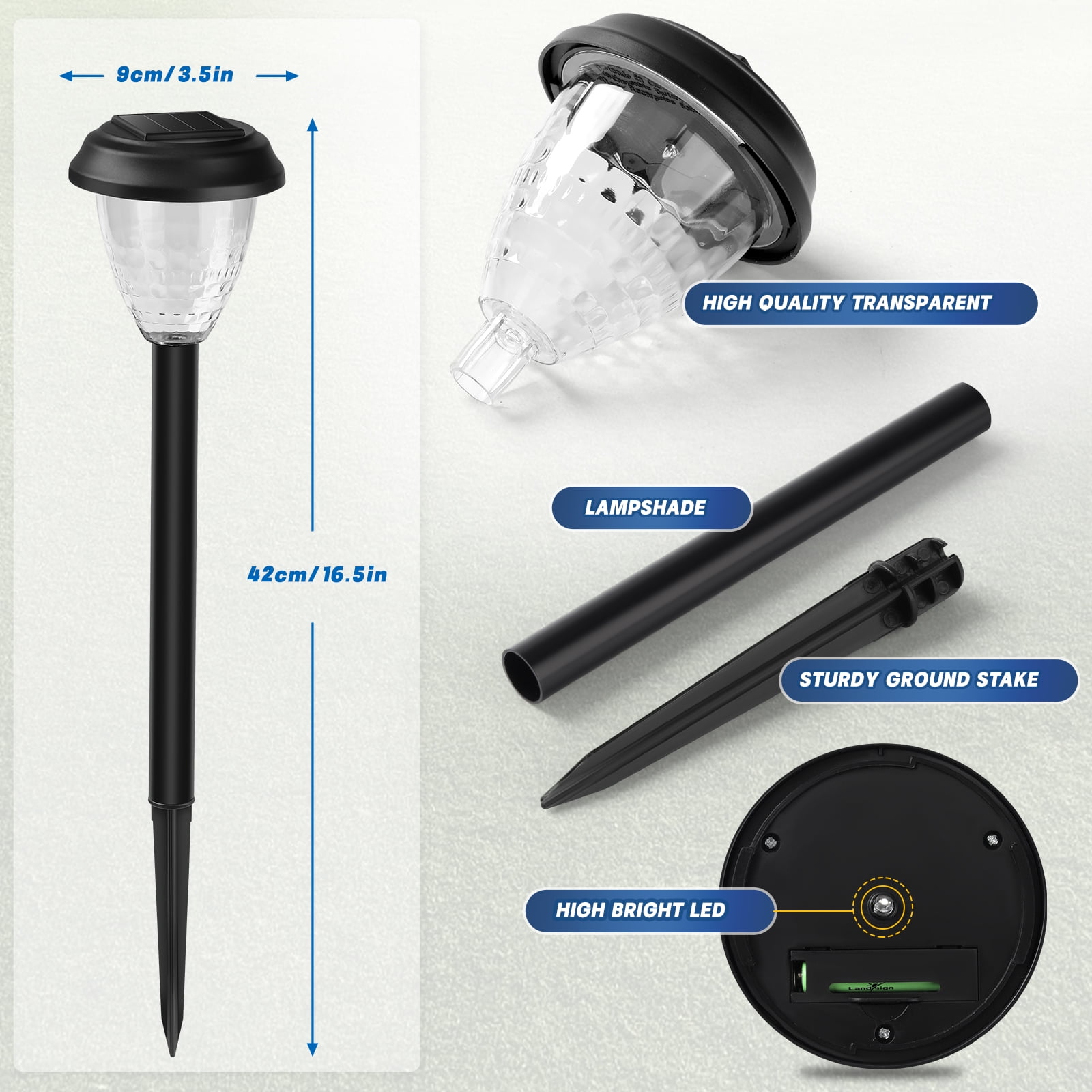 10 Pack Solar Lights for Outside Pathway Walkway Driveway Garden Yard Solar Powered Lights Outdoor Waterproof. (Black, Cool White)