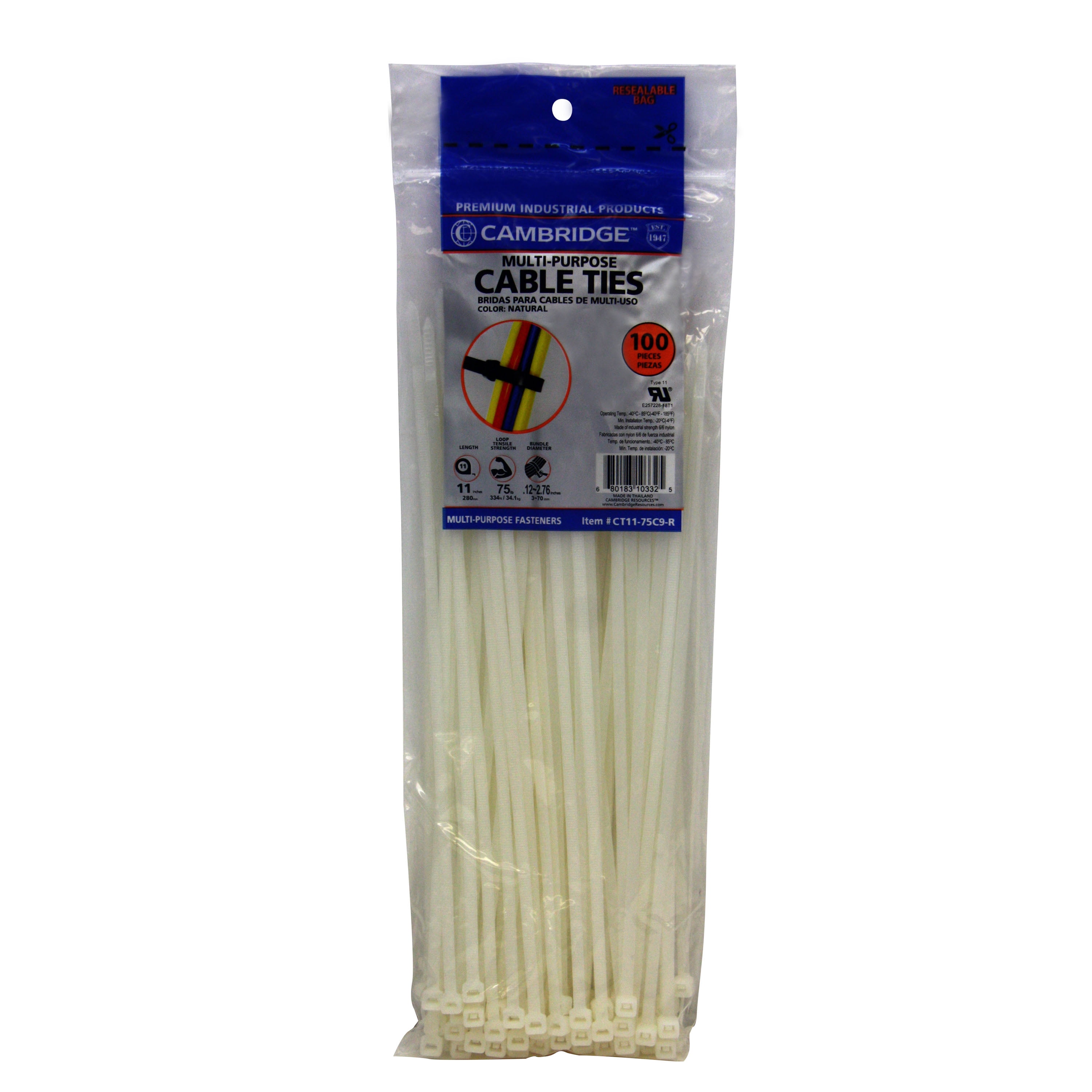 Cambridge Cable Ties 11 Inch 75 Lb Standard Duty Zip Ties 100 Pieces