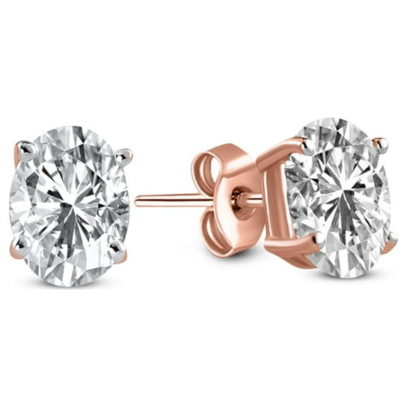 IGI Certified 2 Carat Lab Grown Solitaire Diamond Stud Earrings| 18K Rose Gold Oval Shape Push Back Prong Setting Friendly Diamonds Earrings | F-G Color, VS1-VS2 Clarity
