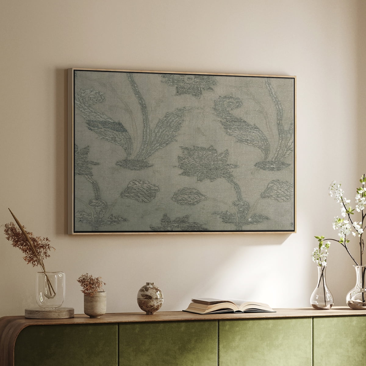 Vintage Abstract Print-XV Framed in Natural Wood Wood Gallery Wrapped Canvas 17 in. x 25 in.