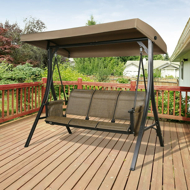Ulax Furniture 3-seat Steel Frame Patio Porch Swing Outdoor Hammock ...