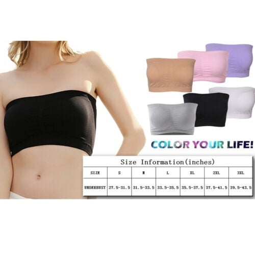 3 Pieces Women Bandeau Bra Padded Strapless Brarette Soft Bra Seamless Bandeau  Tube Top Bra, Assorted Sizes (black, White And Nude Color