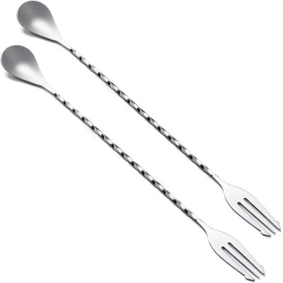 Briout Bar Spoon Cocktail Mixing Stirrers for Drink, Stainless Steel 12 Inches Long Handle, Silver 2 Pieces