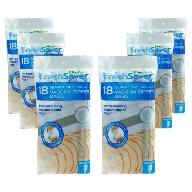 FoodSaver Vacuum Zipper Quart Bags, 18 Count (6 Pack)